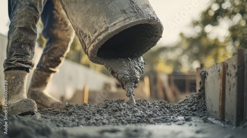Wallpaper Mural A construction worker pouring cement into a foundation mold. Featuring skill and attention to detail Torontodigital.ca