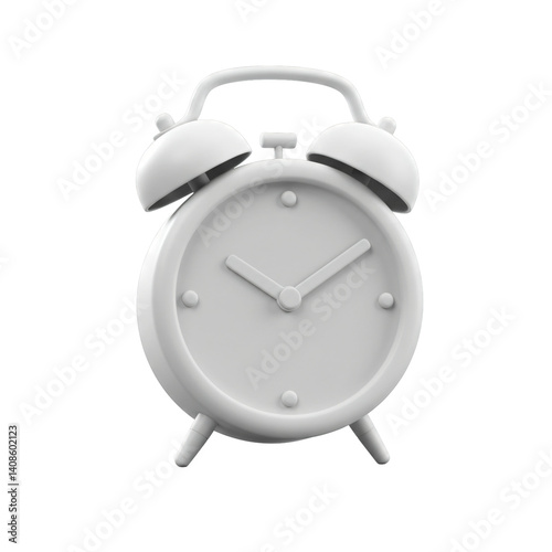 Classic white alarm clock isolated transparent background simple minimalist design perfect for time management concepts a 3d render of a timeless timepiece