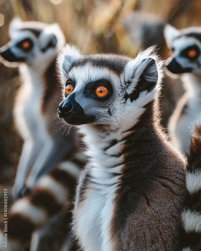 Obraz premium Lemurs playing in madagascar wildlife photography natural habitat close-up perspective animal behavior
