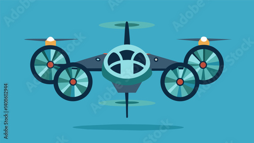 With a gentle hum the eVTOLs propellers begin to spin faster creating a faint electrical whirr that fills the air.. Vector illustration