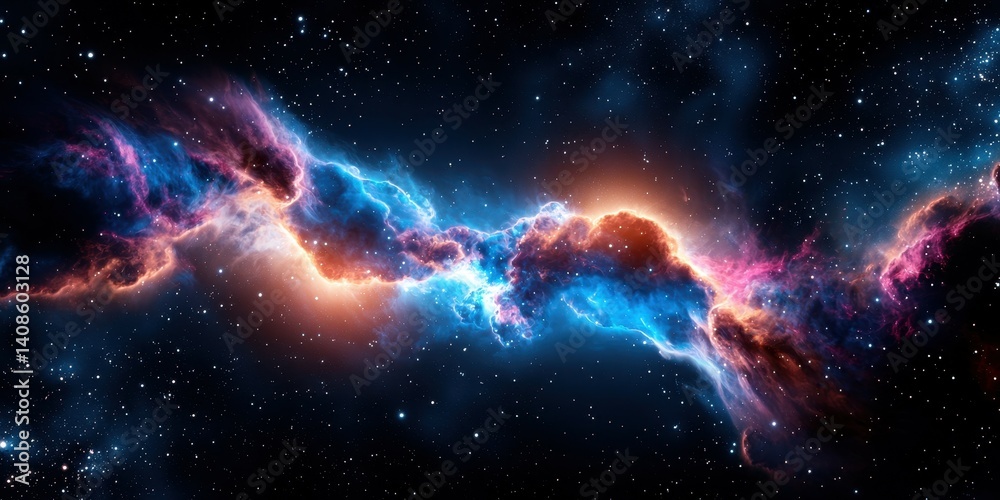 Obraz premium Breathtaking cosmic nebula illuminated by vibrant colors in deep space.
