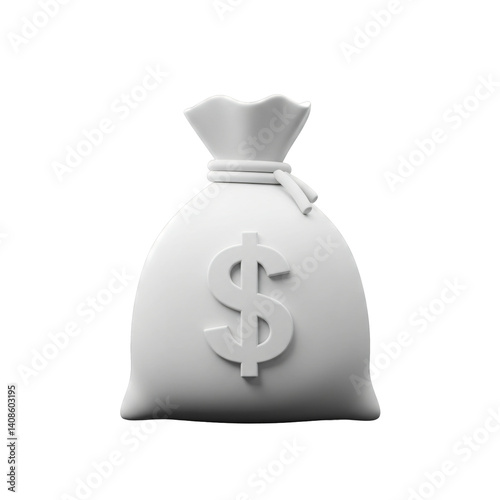 A 3D rendering of a white money bag with a dollar sign This simple graphic represents wealth finance and prosperity Ideal for financial concepts