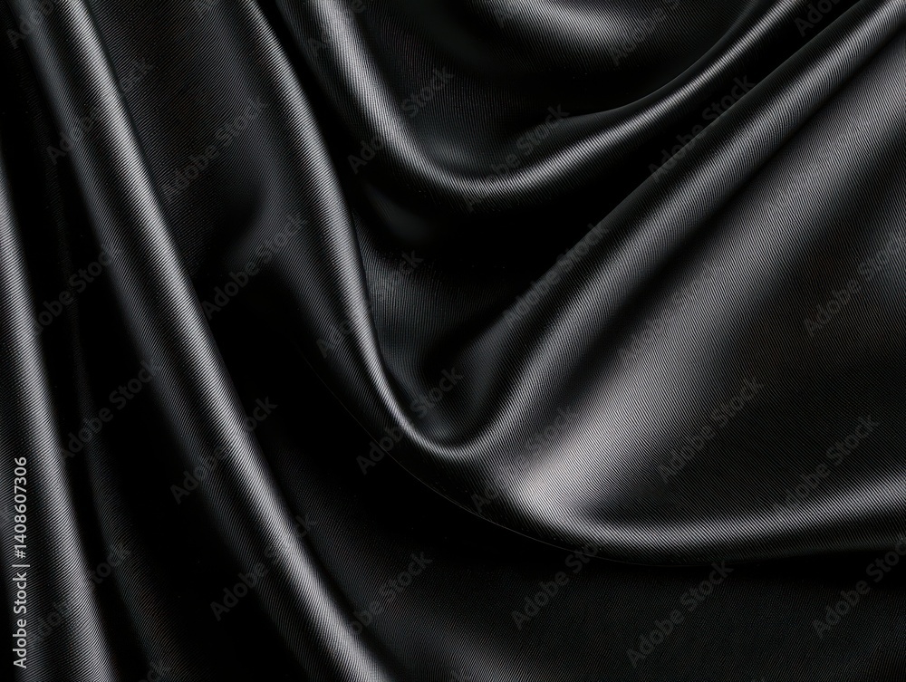 Fototapeta premium Close-up of smooth, elegant black satin fabric draped artistically.
