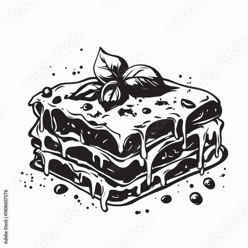 Delicious lasagna with meat sauce and cheese image vector on white background.