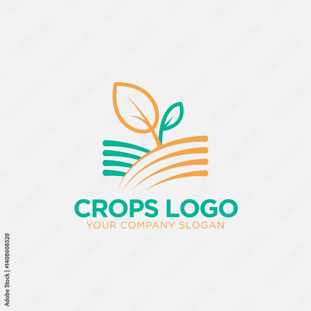 Fototapeta premium Minimalist Agriculture business logo design with crop field and green leaf combination