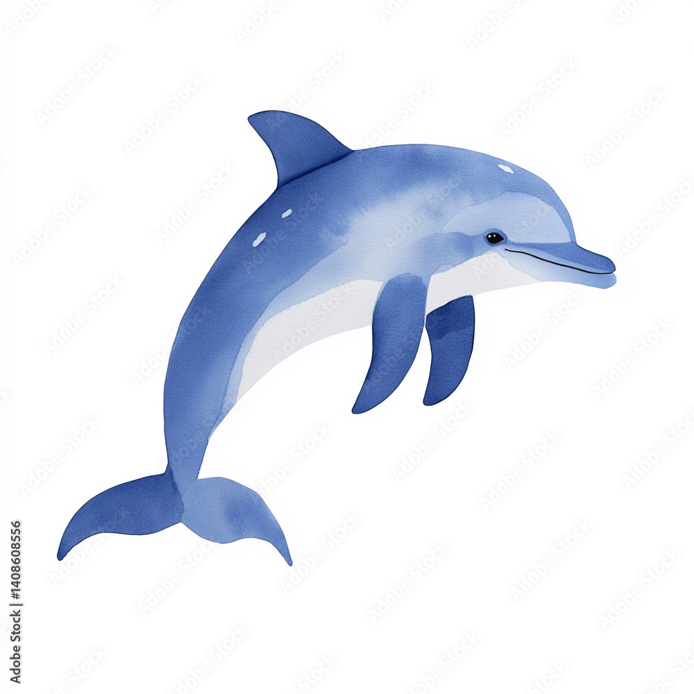 Fototapeta premium Dolphin gracefully swimming in a serene blue ocean illustration showcasing the beauty of marine life