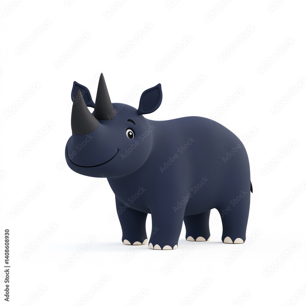 Cute cartoon rhinoceros standing in a white background, showcasing a friendly and playful character design with simple shapes and colorful details Cute cartoon rhinoceros standing in a white background, showcasing a friendly and playful character design with simple shapes and colorful details