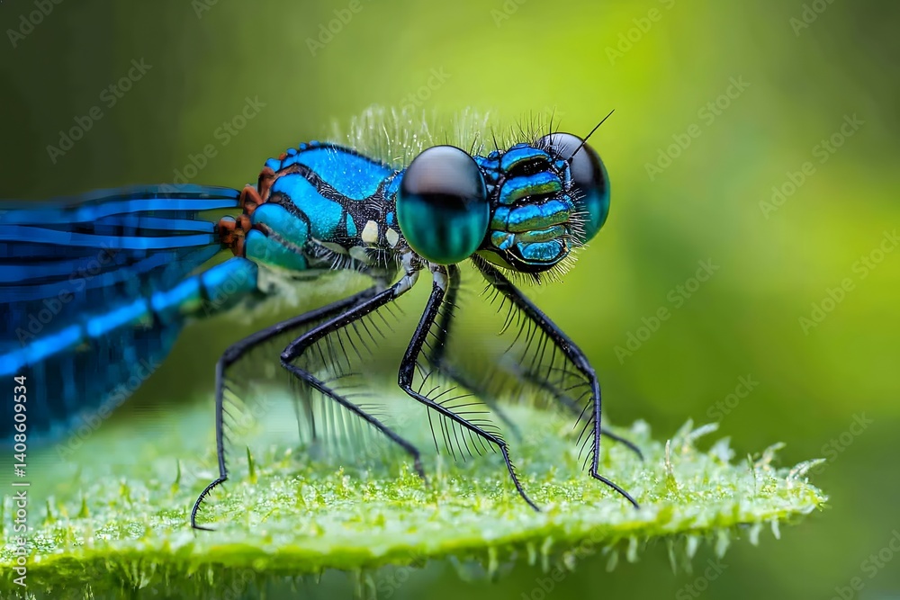 Fototapeta premium Vibrant Blue Damselfly Macro Photography Insect Nature Closeup