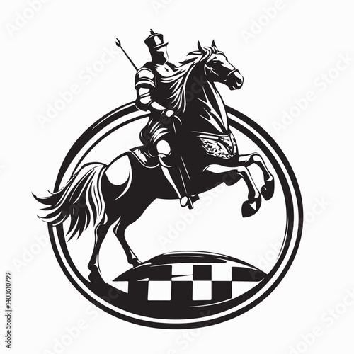 Black and white Knight Horse Vector. Knight Horse Logo Design Knight Horse Stock Vector.