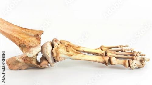 Photorealistic image of a foot bones on a glossy white background photo