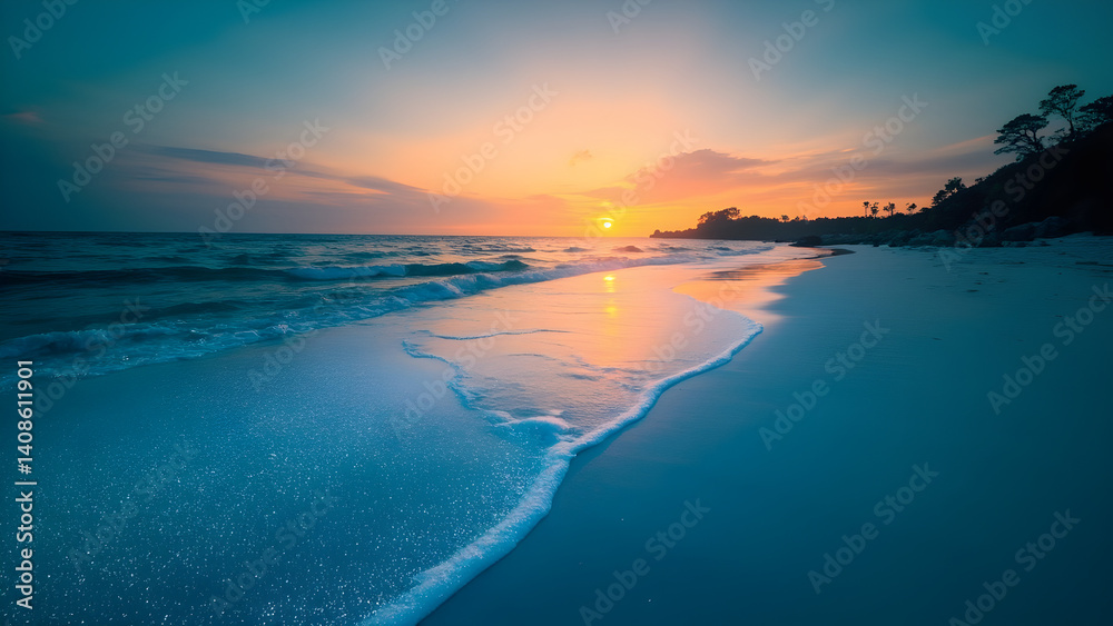 Fototapeta premium Serene Sunset Over Tranquil Beach