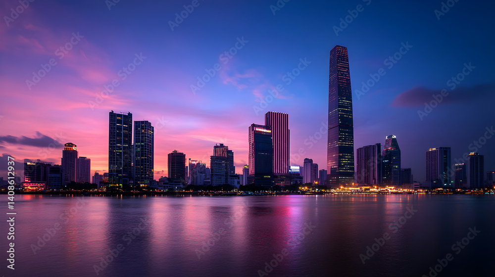 A Majestic Symphony: The Breathtaking Urban Skyline as Day Meets Night A Majestic Symphony: The Breathtaking Urban Skyline as Day Meets Night