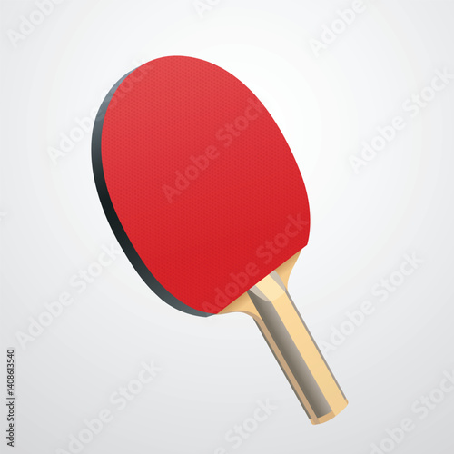 Single Red Table Tennis Racket Isolated on Light Background - Vector, EPS