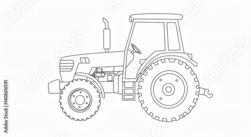 Tractor outline isolated on white background - for coloring page