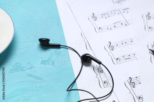 Earphones with note sheets ...