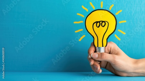A hand crafts a light bulb sketch on a desk, symbolizing innovation and creativity in action. Bright ideas come to life