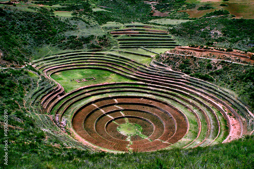 Agricultura em terraços circulares de Moray. Peru
