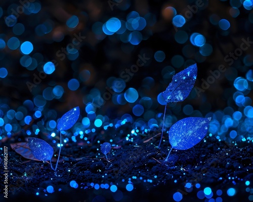 Bioluminescent plants glowing an experimental farm futuristic agriculture concept exploring self sustaining crops for night farming