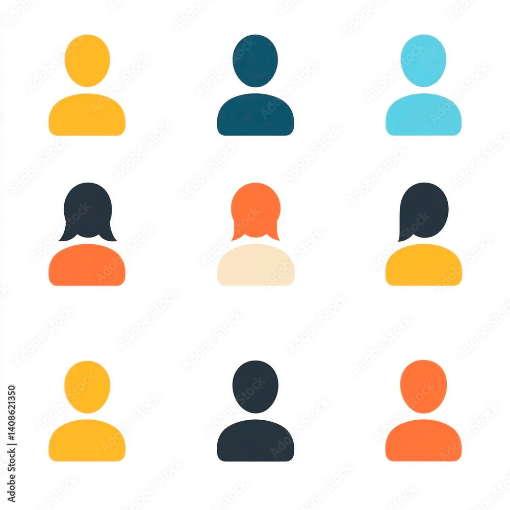 A grid of nine colorful person icons depicting a diverse group of individuals. A grid of nine colorful person icons depicting a diverse group of individuals.