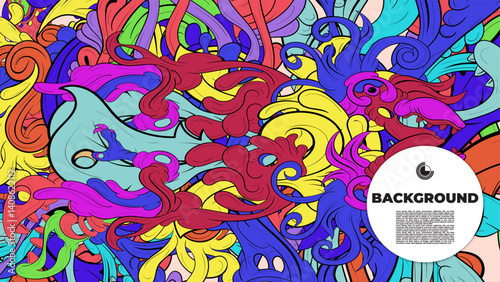 Playful Cartoon Monster Character with Tentacles, Eyes, Feathers, and Leaves – Fun Fantasy Wallpaper Design