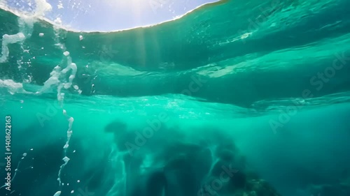 Delight in the textured surface of transparent sea water, alive with ripples and playful splashes. Ai Generated photo