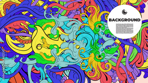 Playful Cartoon Monster Character with Tentacles, Eyes, Feathers, and Leaves – Fun Fantasy Wallpaper Design