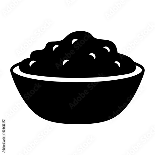 A black and white illustration of a bowl of chunky salsa or dip