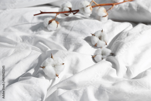 Cotton sprig and flowers on...