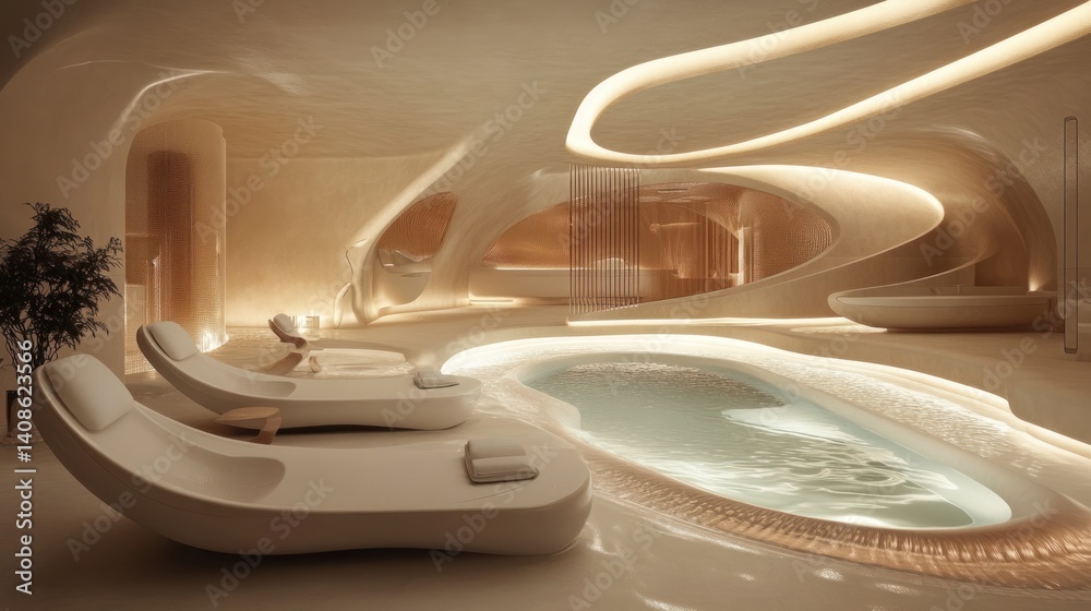 Fototapeta premium Serene Spa Interior Design: Luxurious Relaxation Oasis
