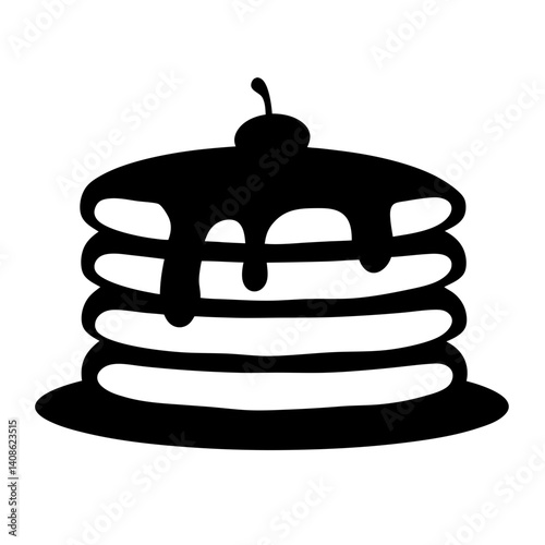 A Delicious Stack of Pancakes Topped with Syrup and a Cherry