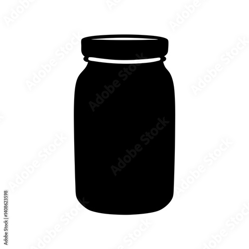 A simple black silhouette of a glass jar with a lid on a white background
