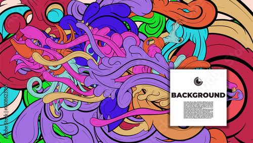 Playful Cartoon Monster Character with Tentacles, Eyes, Feathers, and Leaves – Fun Fantasy Wallpaper Design
