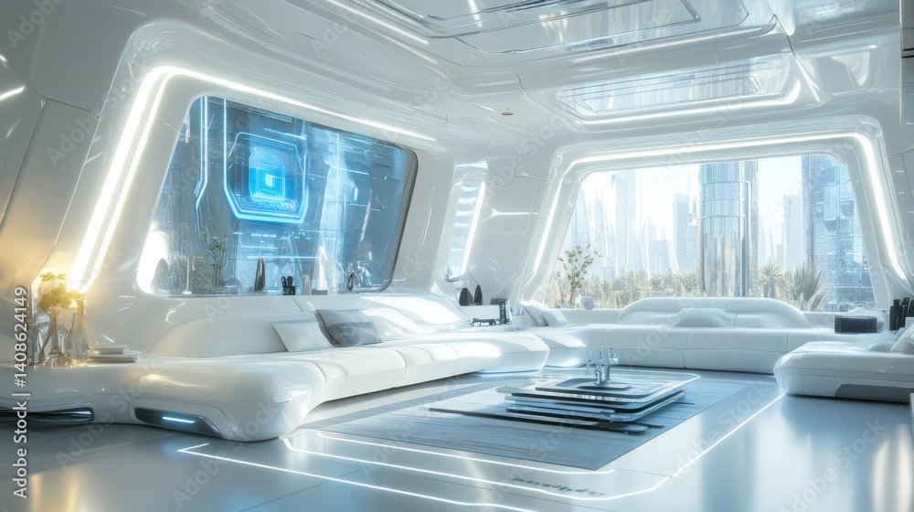 Obraz premium Futuristic Living Room Design: A Glimpse into Tomorrow's Homes