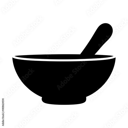 A Simple Black Silhouette of a Bowl and Spoon for Mixing or Serving Food