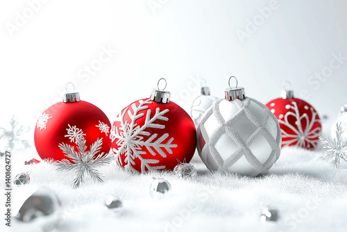 Christmas white background with christmas balls and decoration
