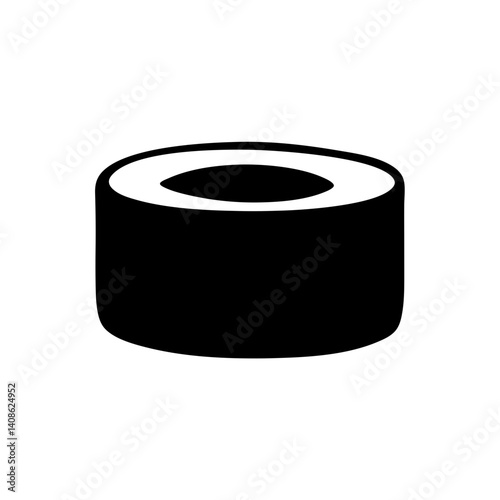 Simple Black and White Illustration of a Single Maki Sushi Roll