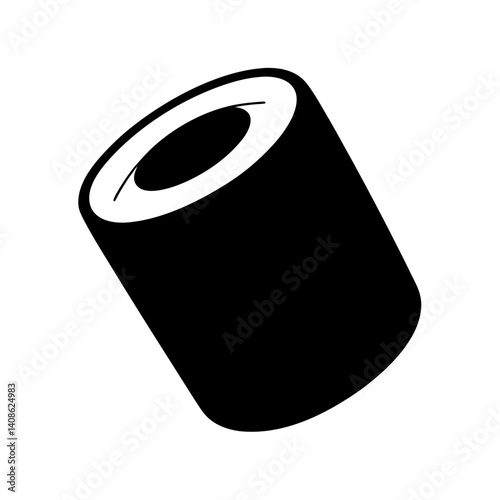 Black and white illustration of a single cylindrical object possibly representing a roll of paper or sushi