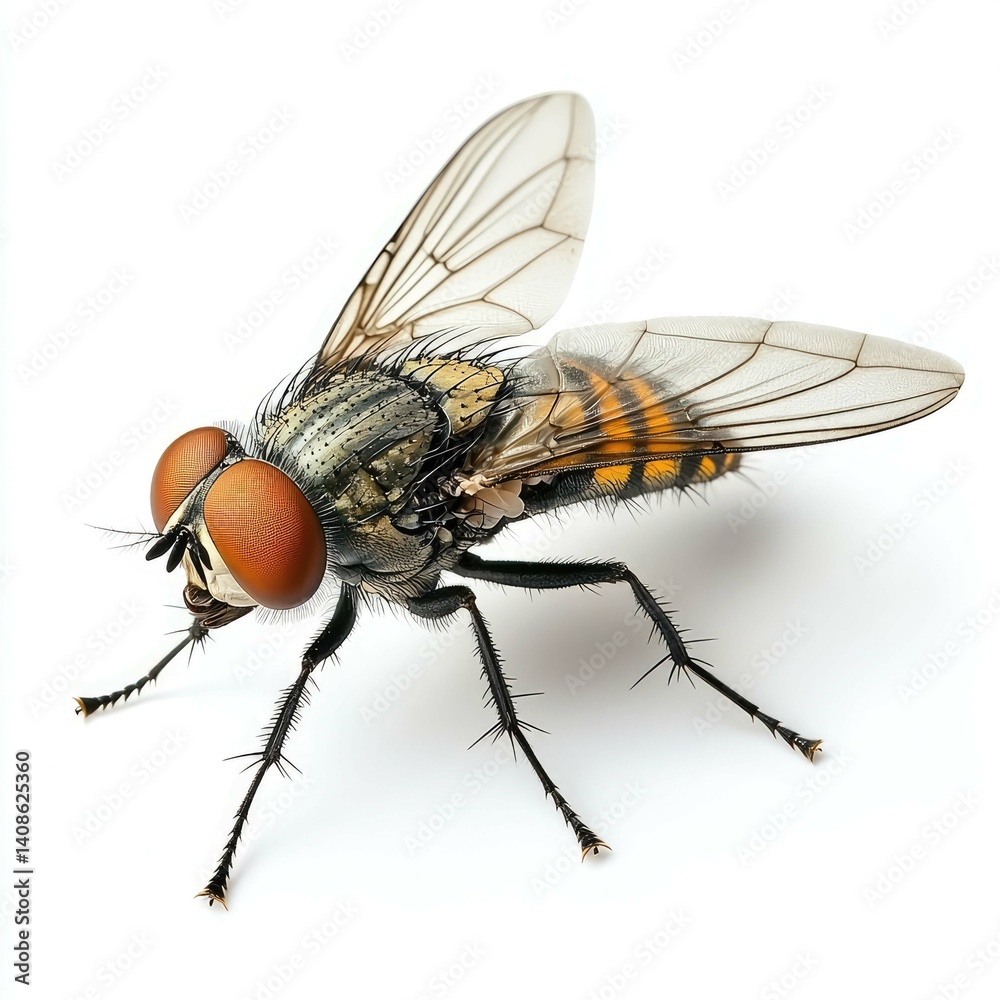 Fototapeta premium Close-up of a Fly: Detailed Macro Photography of Insect Wings and Body