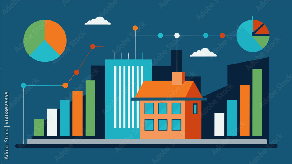 Fototapeta premium A graph displaying the predicted energy usage of a building based on data simulations of various design elements.. Vector illustration