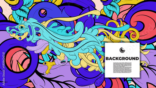 Playful Cartoon Monster Character with Tentacles, Eyes, Feathers, and Leaves – Fun Fantasy Wallpaper Design
