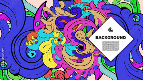 Playful Cartoon Monster Character with Tentacles, Eyes, Feathers, and Leaves – Fun Fantasy Wallpaper Design