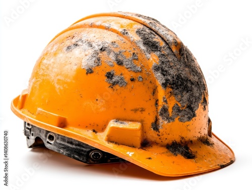 Obraz na płótnie Classic orange hard hat, slightly dusty, showing signs of use - construction building manufacturing classic demolition w salonie