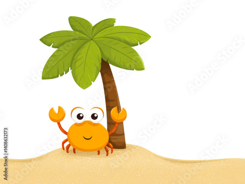 Obraz na płótnie Cute Cartoon Crab with Palm Tree on a Transparent Background for Fun and Playful Designs w salonie