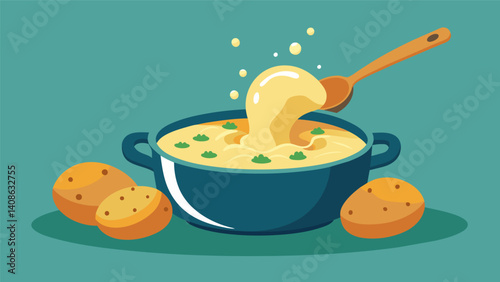 As the potatoes and yuca break down they thicken the broth creating a satisfyingly creamy texture.. Vector illustration