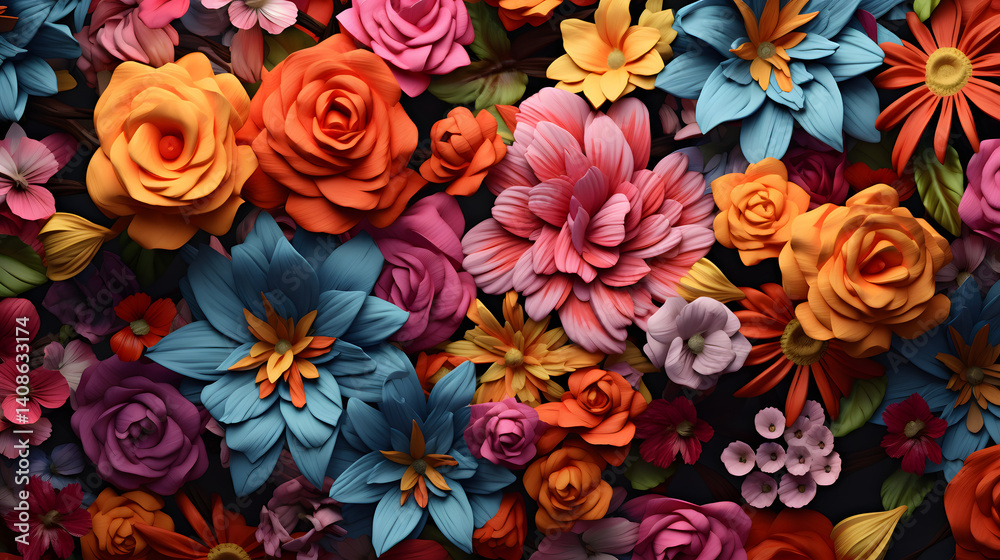 Fototapeta premium flowers in multi colors from a garden background poster decorative painting 