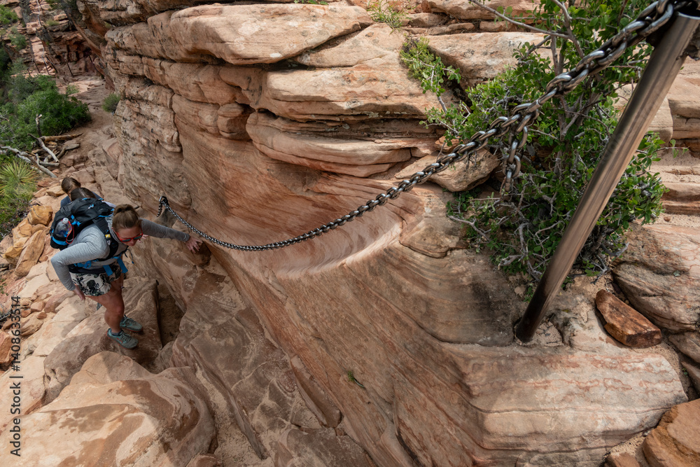 Hikers Along Narrow Section of Angels Landing