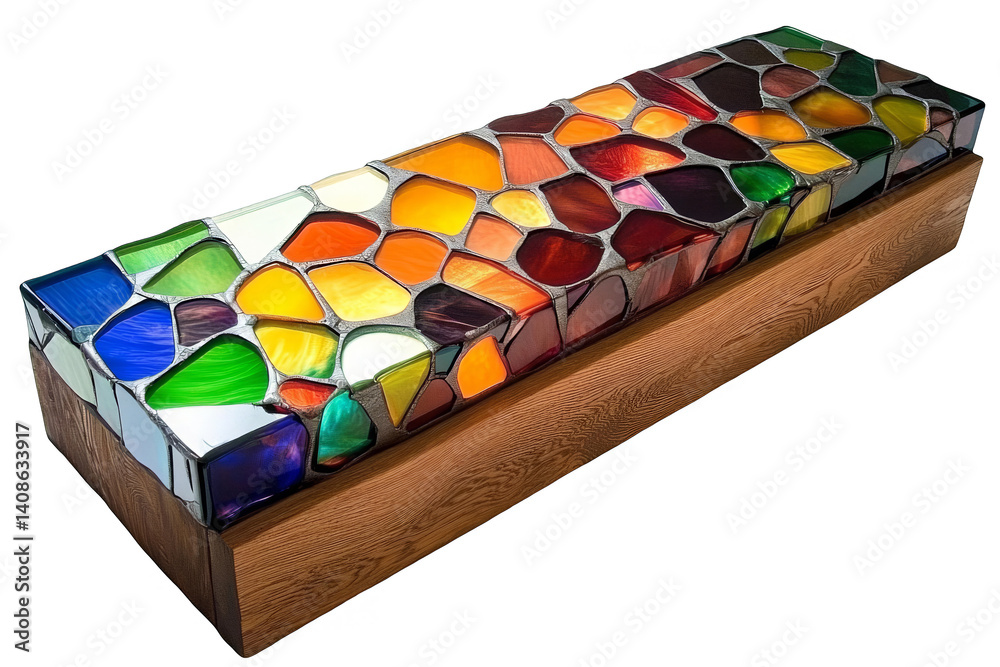 3D Illustration of a Colorful Glass Mosaic on a Wooden Base 3D Illustration of a Colorful Glass Mosaic on a Wooden Base