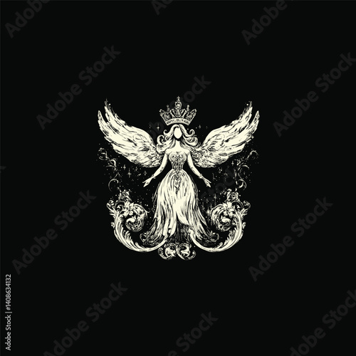 powerful fairy with flowing robes her wings design vector template illustration