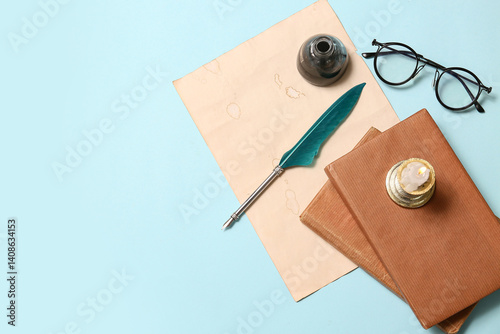 Old paper sheet with books,...