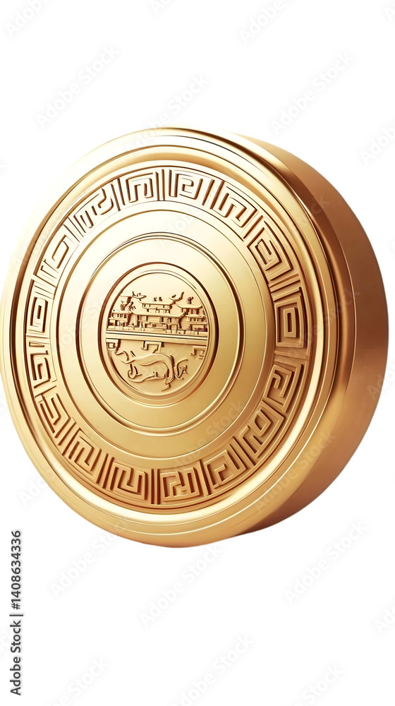 3D Illustration of Gold Coin with Intricate Details on Transparent Background 3D Illustration of Gold Coin with Intricate Details on Transparent Background